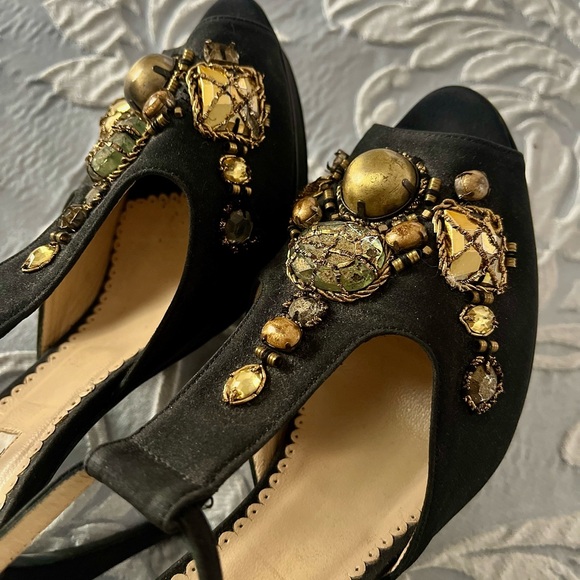 Oscar de la Renta Black Embellished Heels - Picture 9 of 15